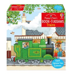 POPPY AND SAMS BOOK AND 3 JIGSAWS-TRAINS