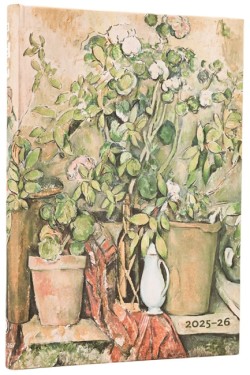 2026 Cezannes Terracotta Pots and Flowers Midi 18-month Horizontal Hardcover Flexi Dayplanner 2025-2026 (Elastic Band Closure)