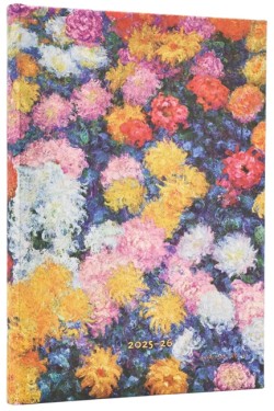 2026 Monets Chrysanthemums Midi 18-month Horizontal Hardcover Flexi Dayplanner 2025-2026 (Elastic Band Closure)