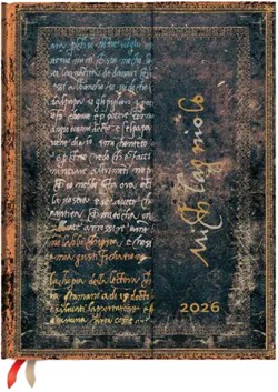2026 Michelangelo, Handwriting (Embellished Manuscripts Collection) Ultra 12-month Vertical Hardcover Flexi Dayplanner 2026 (Wrap Closure)