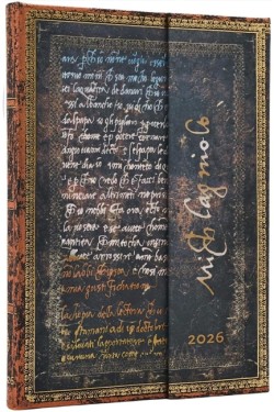 2026 Michelangelo, Handwriting (Embellished Manuscripts Collection) Midi 12-month Vertical Hardcover Flexi Dayplanner 2026 (Wrap Closure)