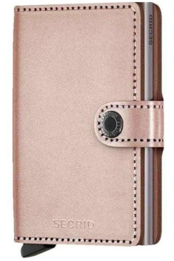 ΚΑΡΤΟΘΗΚΗ ΓΙΑ 10 ΚΑΡΤΕΣ LEATHER SECRID RFID SAFE MINI WALLET METALLIC ROSE ΜΕ ΚΟΥΜΠΙ