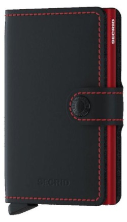 ΚΑΡΤΟΘΗΚΗ ΓΙΑ 10 ΚΑΡΤΕΣ LEATHER SECRID RFID SAFE MINI WALLET MATTE BLACK AND RED ΜΕ ΚΟΥΜΠΙ