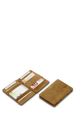 ΚΑΡΤΟΘΗΚΗ ΓΙΑ 10 ΚΑΡΤΕΣ LEATHER CAMEL BROWN GARZINI MAGIC WALLET RFID SAFE CAVARE VINTAGE
