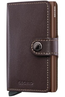 ΚΑΡΤΟΘΗΚΗ ΓΙΑ 10 ΚΑΡΤΕΣ LEATHER SECRID RFID SAFE MINI WALLET ORIGINAL CHOCOLATE ΜΕ ΚΟΥΜΠΙ