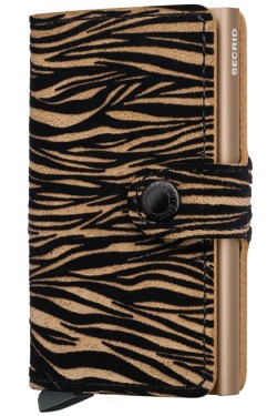 ΚΑΡΤΟΘΗΚΗ ΓΙΑ 10 ΚΑΡΤΕΣ LEATHER SECRID RFID SAFE MINI WALLET ZEBRA BEIGE ΜΕ ΚΟΥΜΠΙ