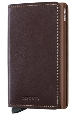 ΚΑΡΤΟΘΗΚΗ ΓΙΑ 10 ΚΑΡΤΕΣ LEATHER SECRID RFID SAFE SLIM WALLET ORIGINAL CHOCOLATE