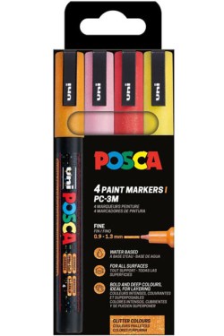 ΜΑΡΚΑΔΟΡΟΣ ΖΩΓΡΑΦΙΚΗΣ UNI POSCA PC-3M 0,9-1,3mm.ΣΕΤ 4ΤΕΜ.GLITTER WARM