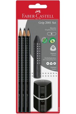 ΣΕΤ (3 ΜΟΛΥΒΙΑ FABER GRIP 2001+ΞΥΣΤΡΑ+ΓΟΜΑ) BLACK 580024