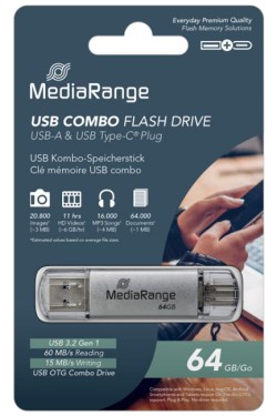 MEMORY USB 64GB 3.1 ΜΕ TYPE-C COMBO MEDIARANGE SILVER (MR937)